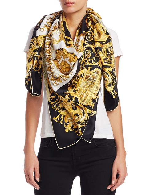 versace black and gold silk scarf|Versace silk scarf sale.